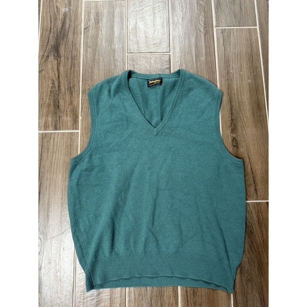 Johnstons of Elgin 100% Cashmere Vest 44" Teal Men's Made in Scotland